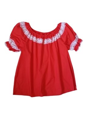 Vintage 60s Blouse with White Lace Trim
